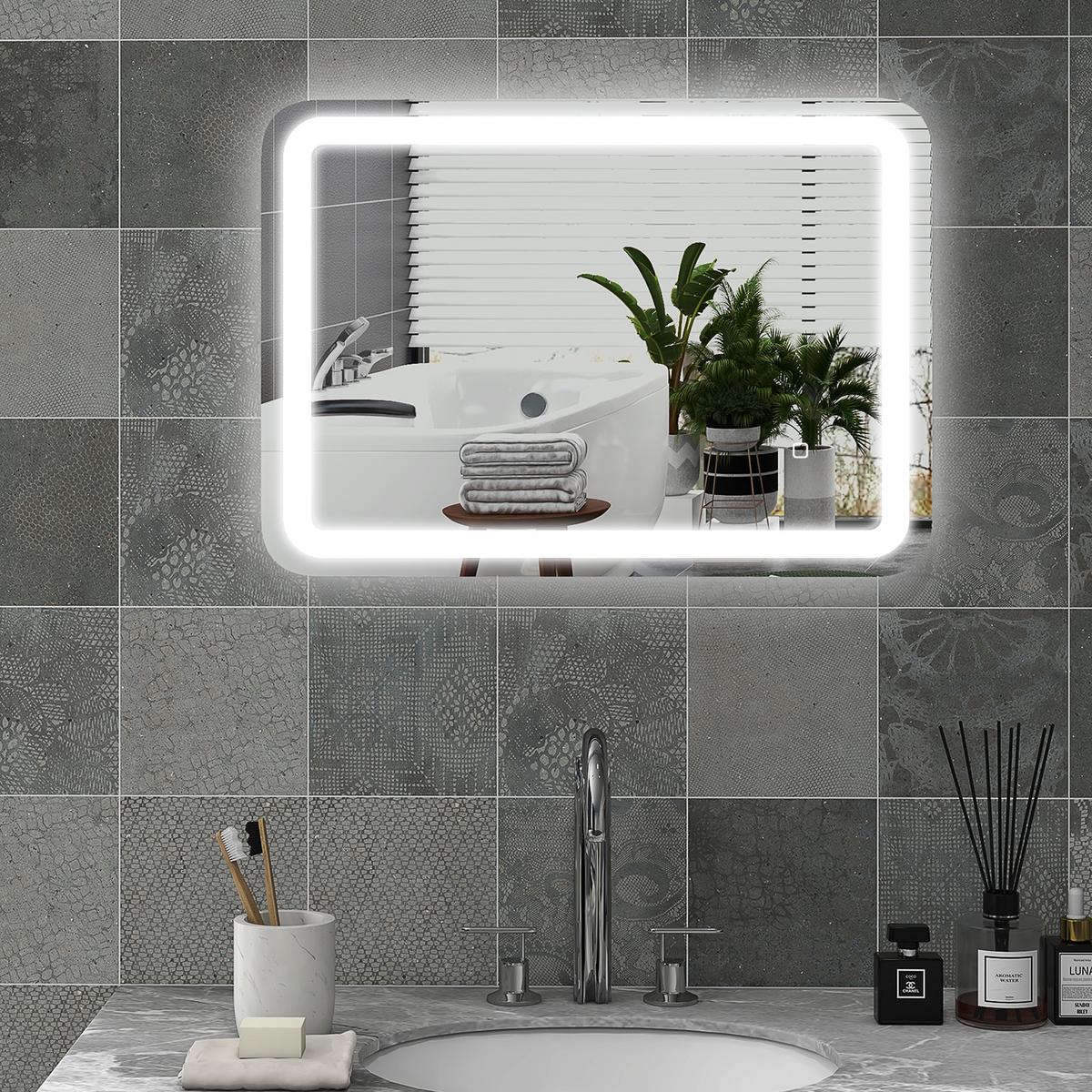 BADSPIEGEL Hartglas Silber - Silberfarben, Glas (70/4/90cm) - HOMCOM