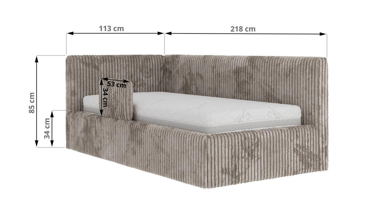 POLSTERBETT TILVO ALTA 90/200 - Hellbraun Cord - Multitaschenfederkernmatratze - Links - Hellbraun, Textil (90/200cm) - MKS