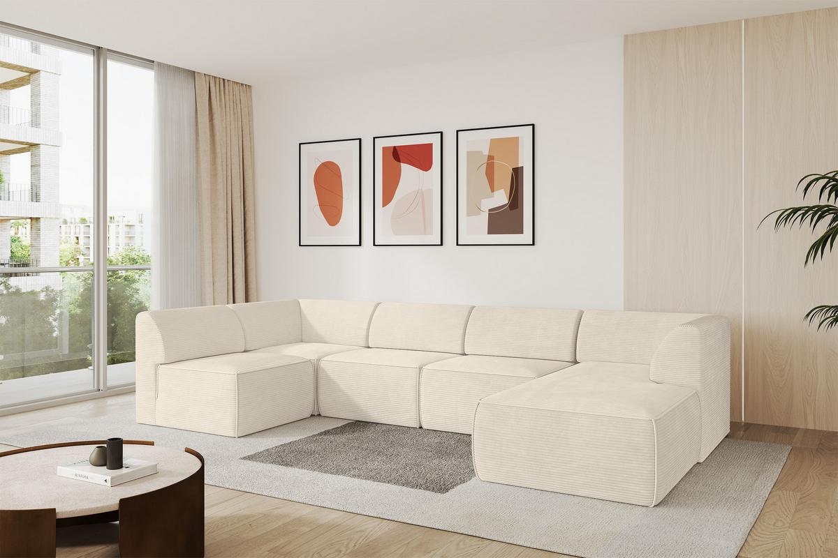 WOHNLANDSCHAFT Ottomane Rechts MOVO-L 345x180x78 cm Beige Cord - Beige, Holzwerkstoff/Kunststoff (180/78/345cm) - ALTDECOR