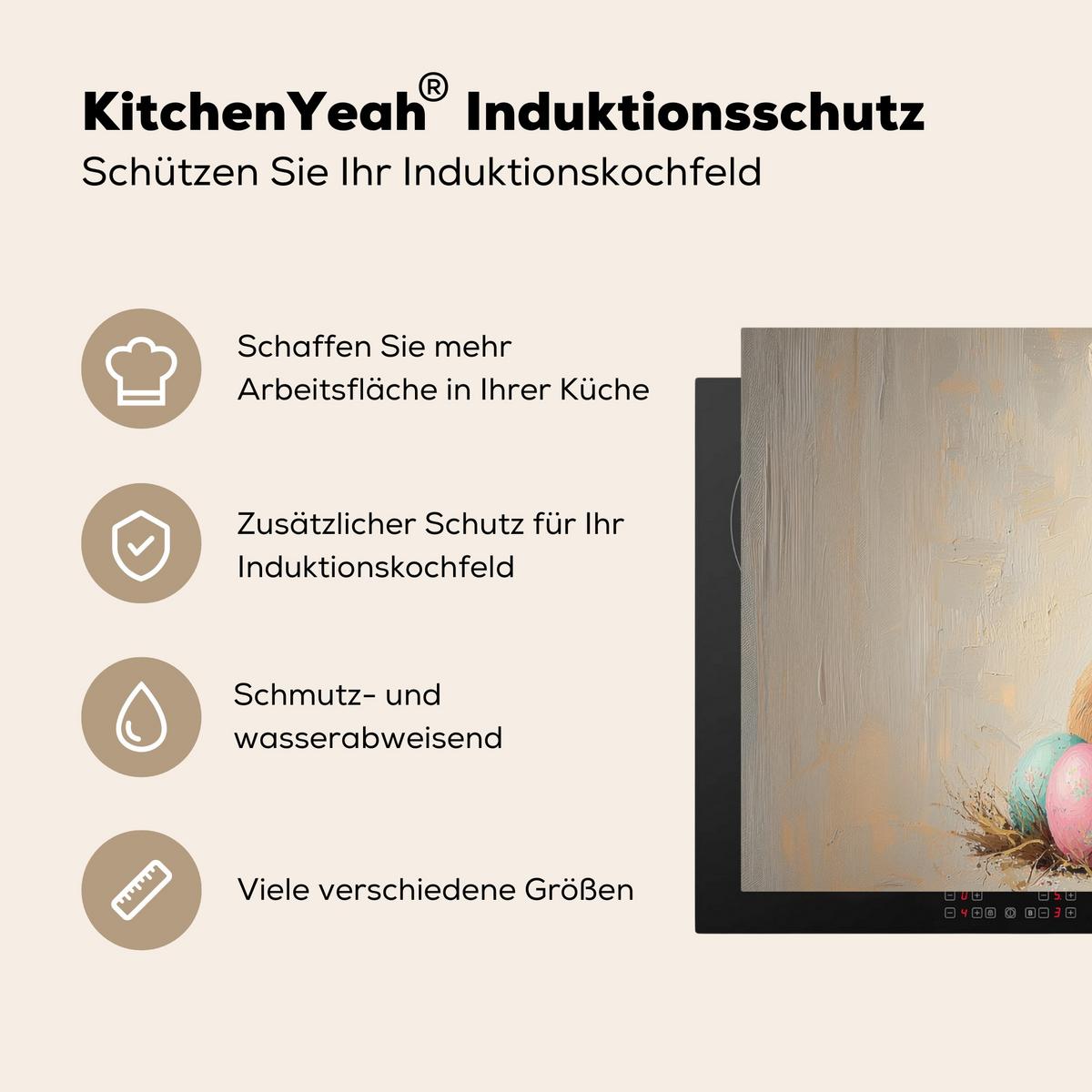 HERDABDECKPLATTE Osterhase - Pastell - Eier Ceranfeldabdeckung 85x52 cm - Beige, Kunststoff (85/52/0.2cm) - MuchoWow
