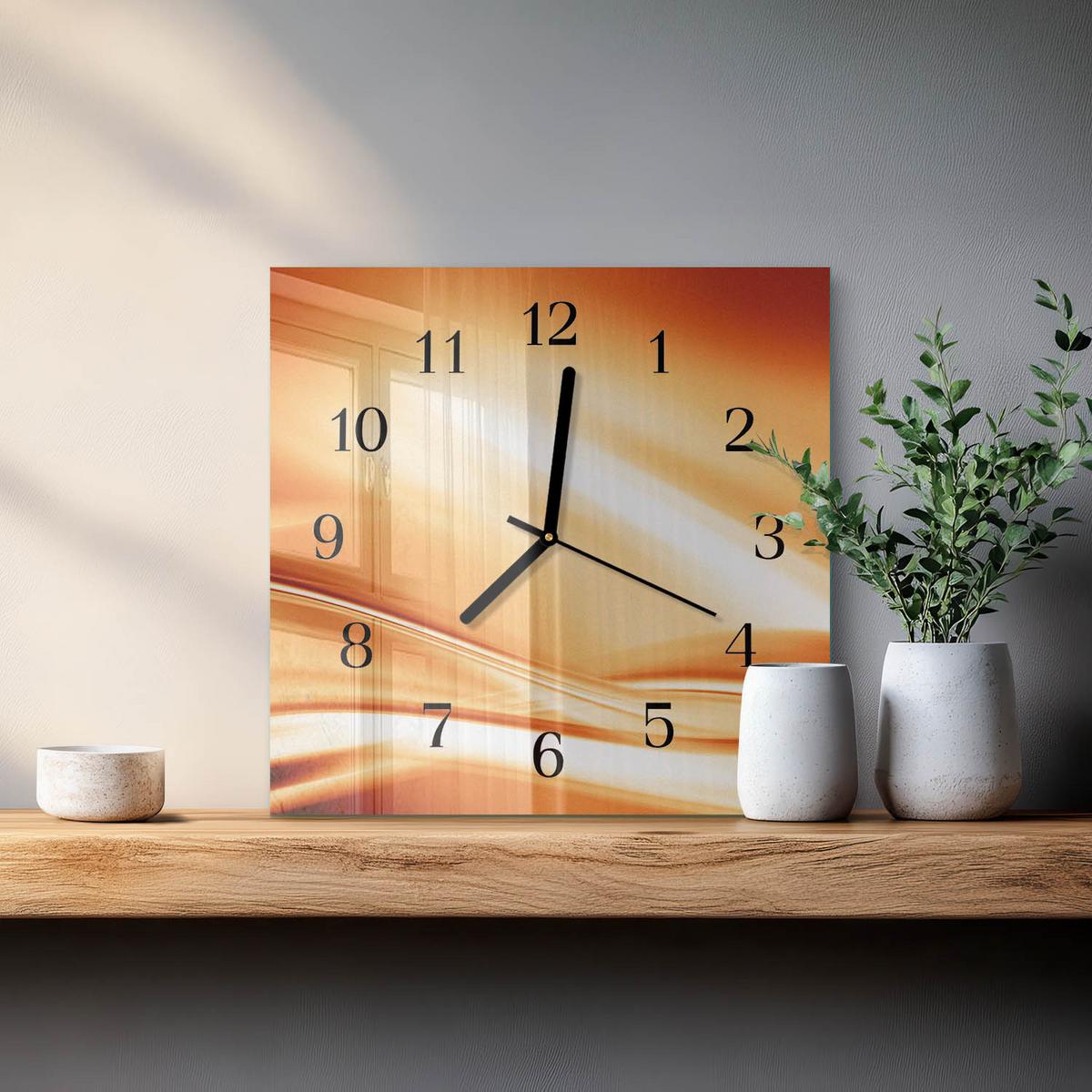 WANDUHR aus Glas 30x30 cm - Abstraktion - Orange, Glas (30/30/0.4cm) - TULUP