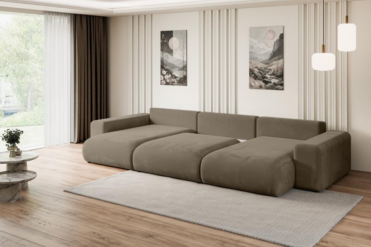 WOHNLANDSCHAFT mit Schlaffunktion ESKAR-U -364x176x72cm Braun Velours - Schwarz/Braun, Holzwerkstoff/Kunststoff (364/72/176cm) - ALTDECOR