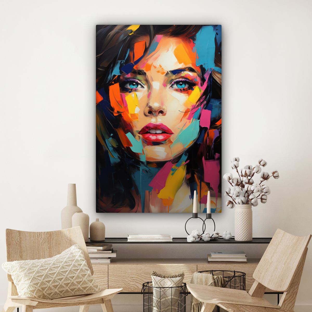 LEINWANDBILD Frau - Porträt - Farbenfroh - Kunst Deko XXL 80x120 cm - Multicolor, Textil (80/120cm) - MuchoWow