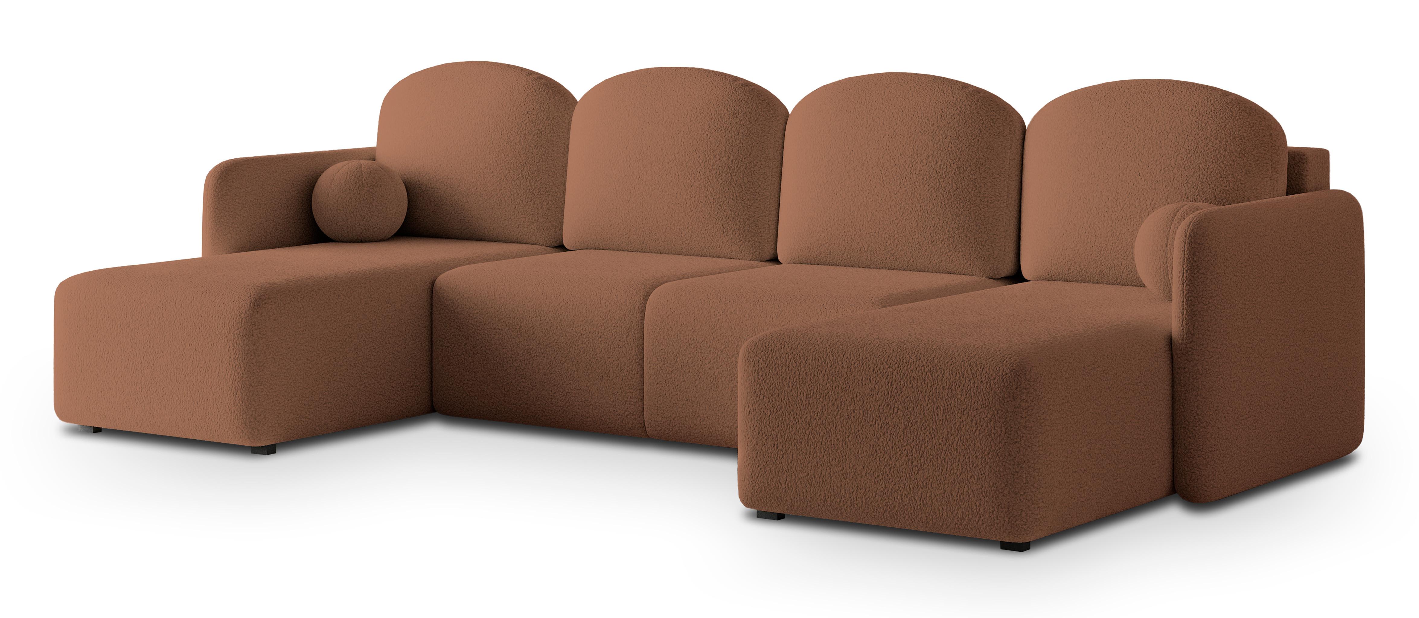 WOHNLANDSCHAFT NUBERO Kupferfarben Boucle-Stoff mit Schlaffunktion - Kupferfarben, Holz (285/85/143cm) - MASSENO