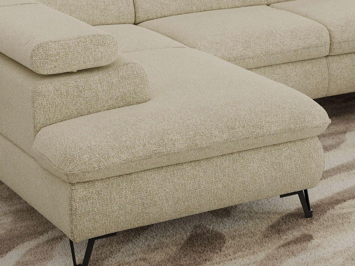 WOHNLANDSCHAFT PABLO U Strukture Creme mit Topper Visco - Creme/Schwarz, Textil/Metall (346/76/208cm) - MKS