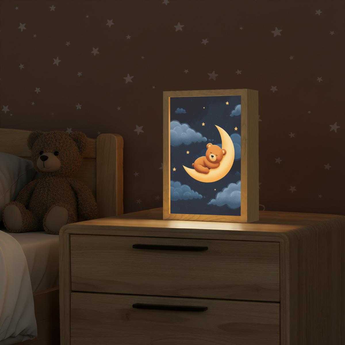 WANDLEUCHTE Teddybär - Mond - Wolken - Sterne 20x30 cm - Dunkelblau, Holzwerkstoff (20/30/8cm) - OnlyWow