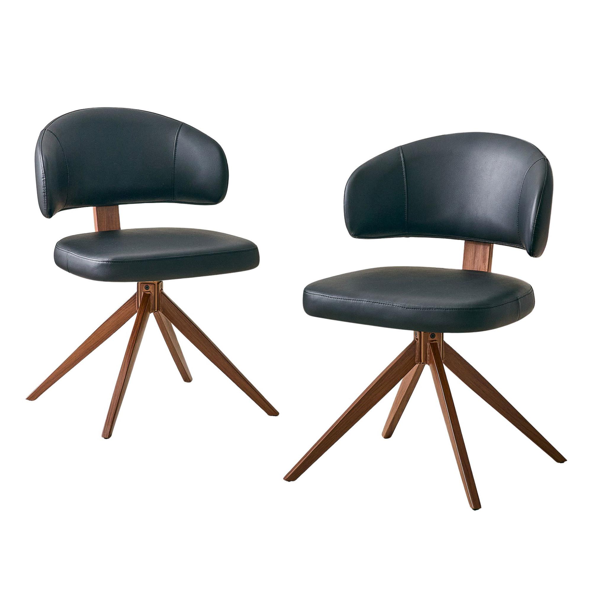 ESSZIMMERSTUHL Drehbar Schwarz PU-Leder mit Polsterung & Metallgestell - Schwarz, Leder (54.5/77/50.5cm) - Urban Meuble