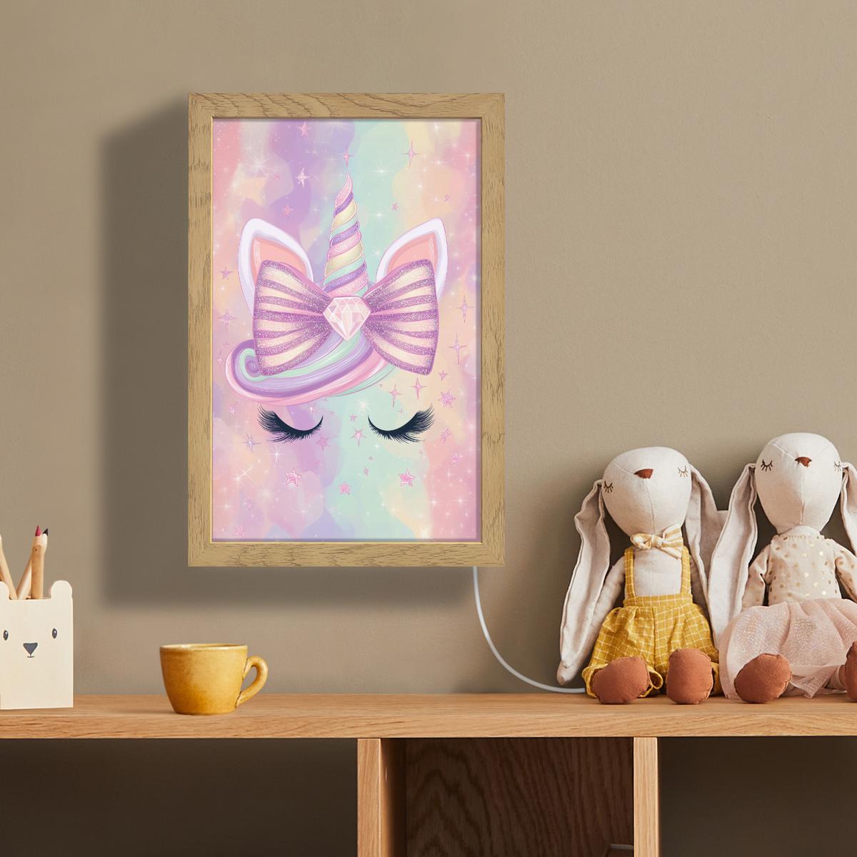 WANDLEUCHTE Einhorn - Glitzer - Regenbogen - Pastell 20x30 cm - Hellrosa, Holzwerkstoff (20/30/8cm) - OnlyWow