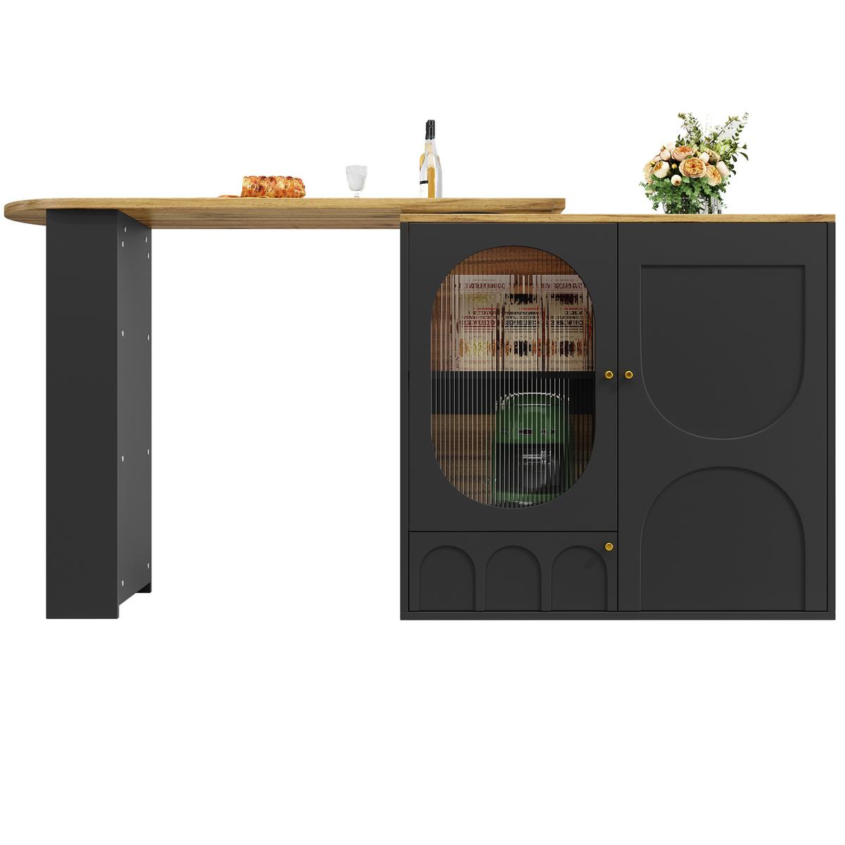 BARTISCH Schwarz 360° Drehbar Ausziehbar Stehtisch mit Stauraum - Schwarz, Holzwerkstoff (73/137.9/92.5cm) - Urban Meuble