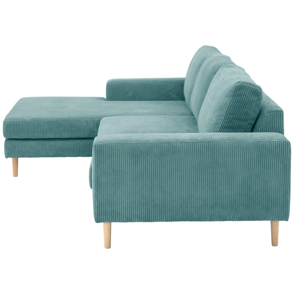 SOFA mit Longchair links Kaylynn Cordstoff eisblau - Pastellblau, Kunststoff (175/294cm) - 58aufmkessel