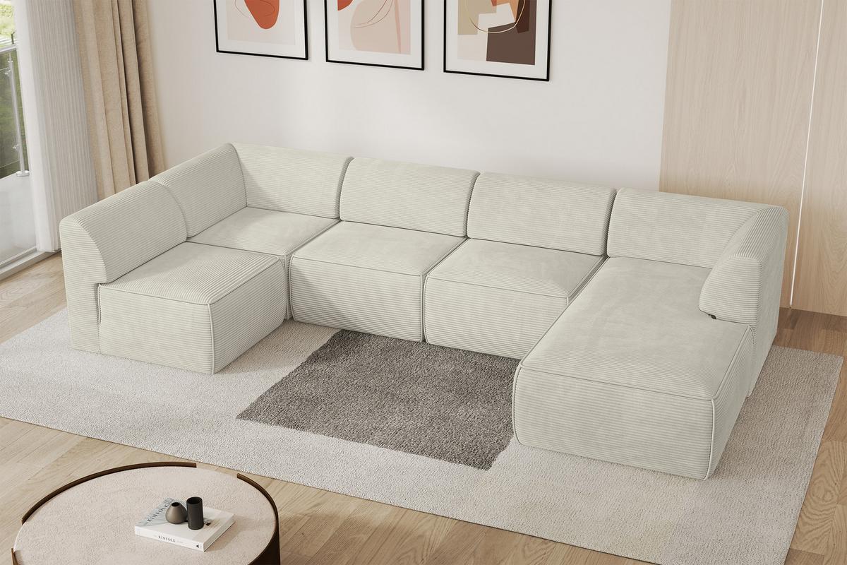 WOHNLANDSCHAFT Ottomane Rechts MOVO-L 345x180x78 cm Cream Cord - Creme, Holzwerkstoff/Kunststoff (180/78/345cm) - ALTDECOR