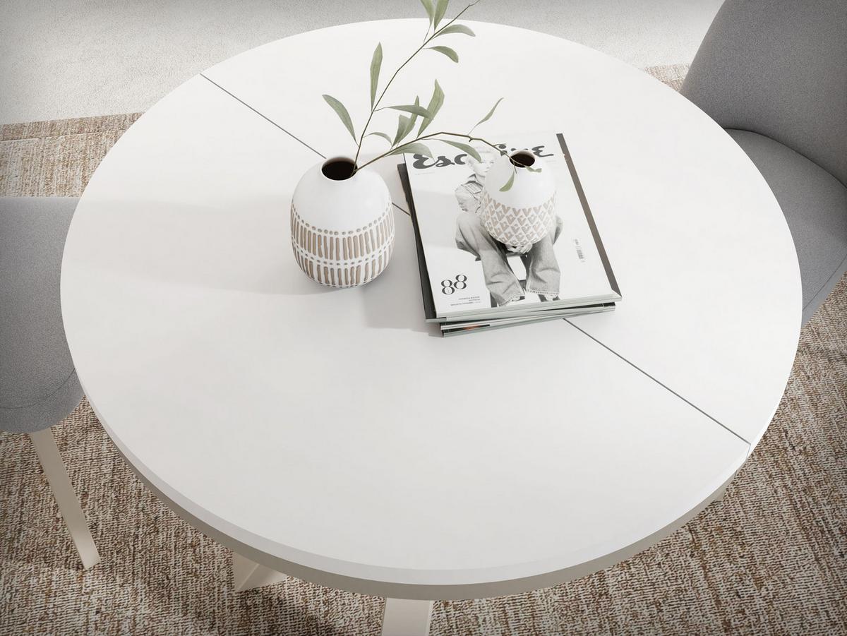 ESSTISCH Clara Grau-Beige runder ausziehbarer, Weiß 120-200/120/76 cm - Greige/Weiß, Holzwerkstoff/Metall (120/196/76cm) - WFL GROUP