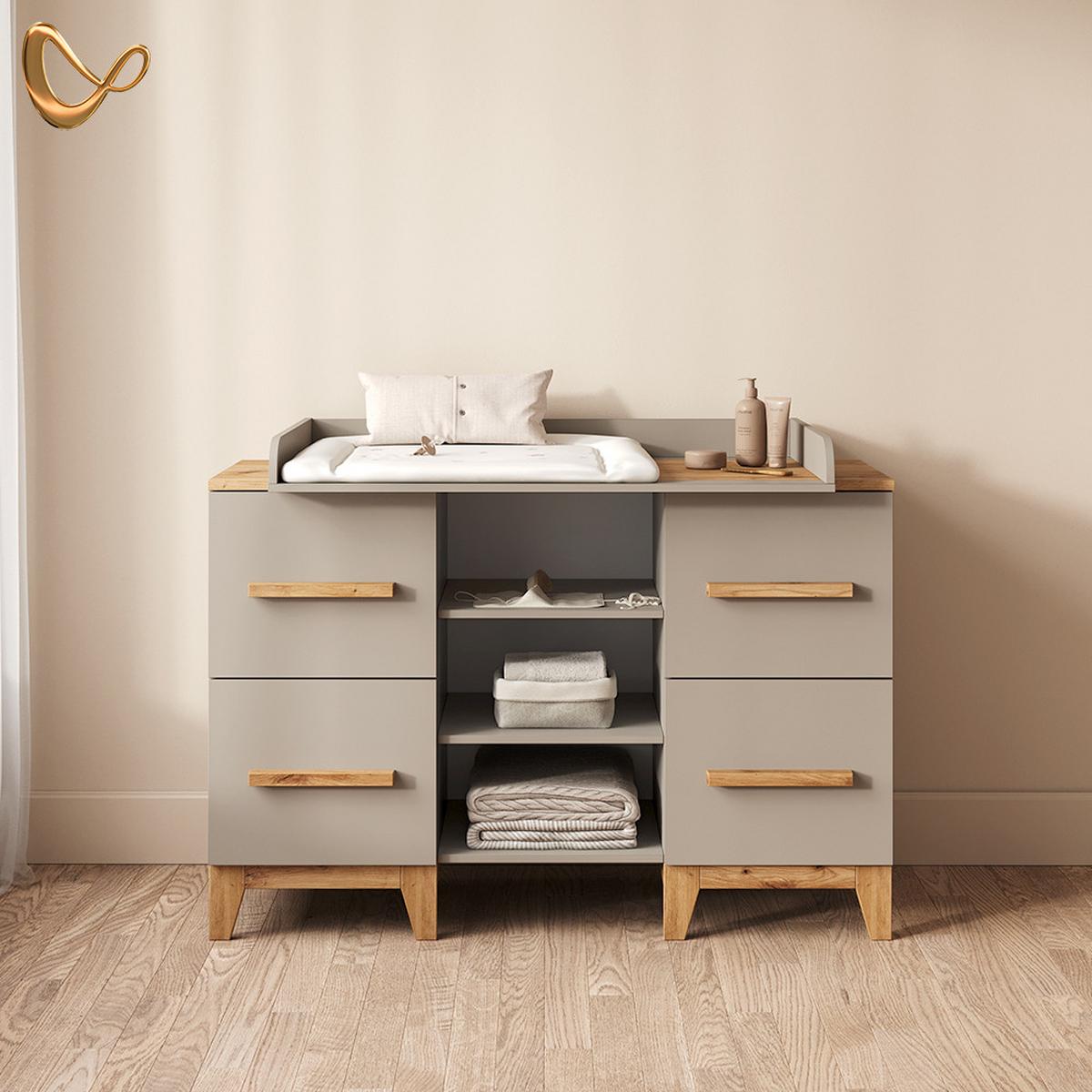 WICKELKOMMODE Mailo Cashmere/Artisan XL mit 4 Schubladen - Kaschmir/Eiche Artisan, Holzwerkstoff (133/108/70cm) - Livinity®