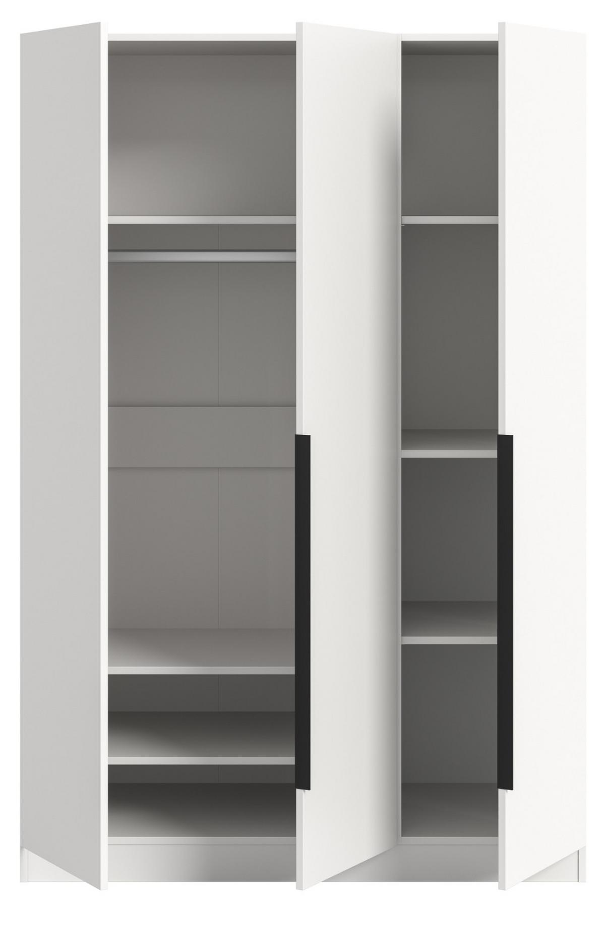 KLEIDERSCHRANK weiß 3-türig 120 x 181 cm, Drehtürenschrank mit Kleiderstange - Schwarz/Weiß, Holzwerkstoff/Kunststoff (120/181/52cm) - Inn.Furn