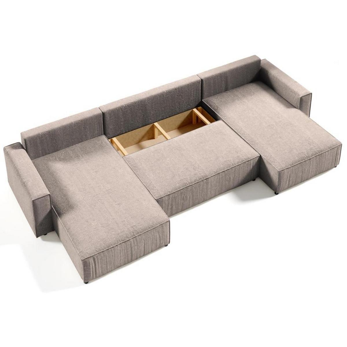 WOHNLANDSCHAFT Parys U mit Schlaffunktion beige - Beige/Schwarz, Kunststoff/Textil (390/70/185cm) - Beautysofa