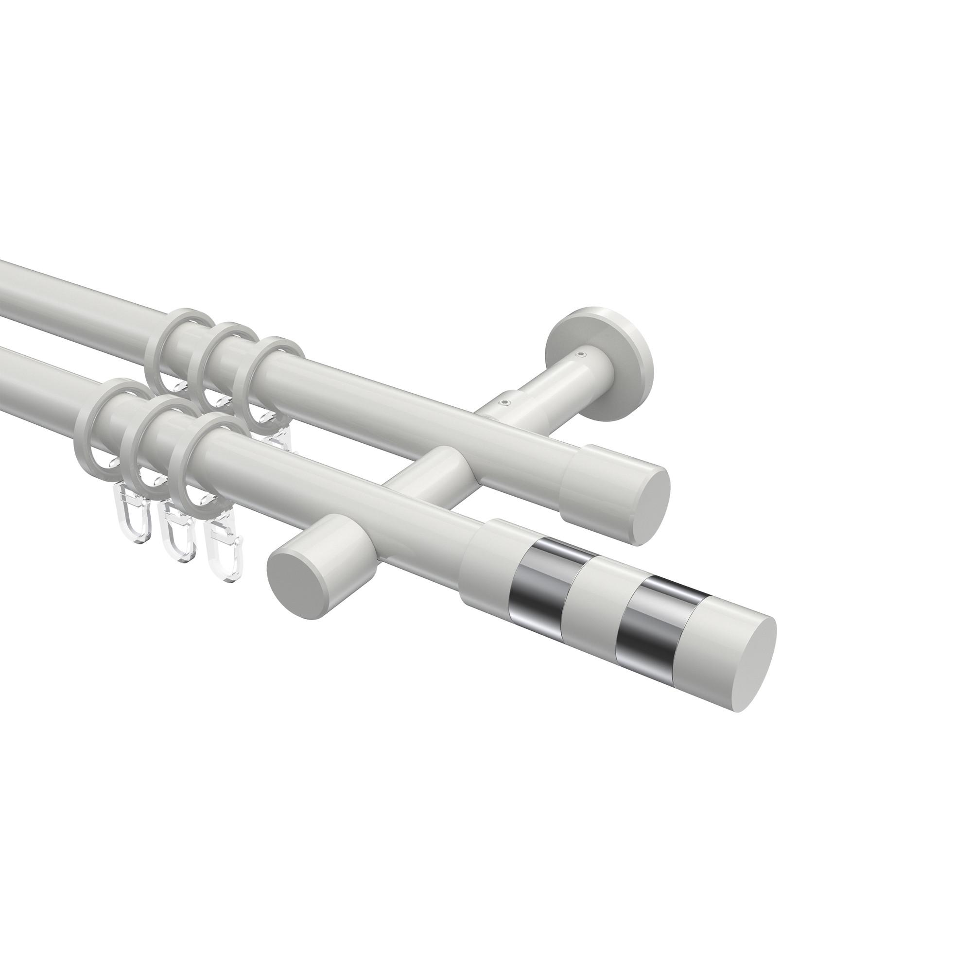GARDINENSTANGE Prestige Mavell 240 cm (geteilt in 2 x 120 cm), 2-läufig, 20 mm Ø Weiß - Chromfarben/Weiß, Metall (240cm) - INTERDECO
