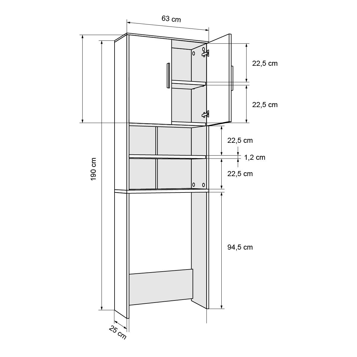 WASCHMASCHINENSCHRANK 190x63 cm Weiß - Weiß, Holzwerkstoff (25/190/63cm) - ECD-Germany