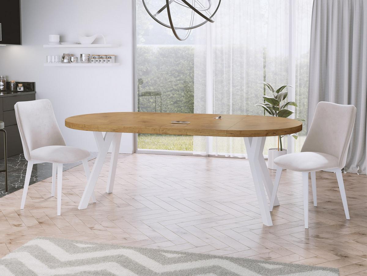ESSTISCH Twixy runder ausziehbarer, Lancelot Eiche 90-170/90/76 cm - Eichefarben/Weiß, Holz/Holzwerkstoff (90/170/76cm) - WFL GROUP