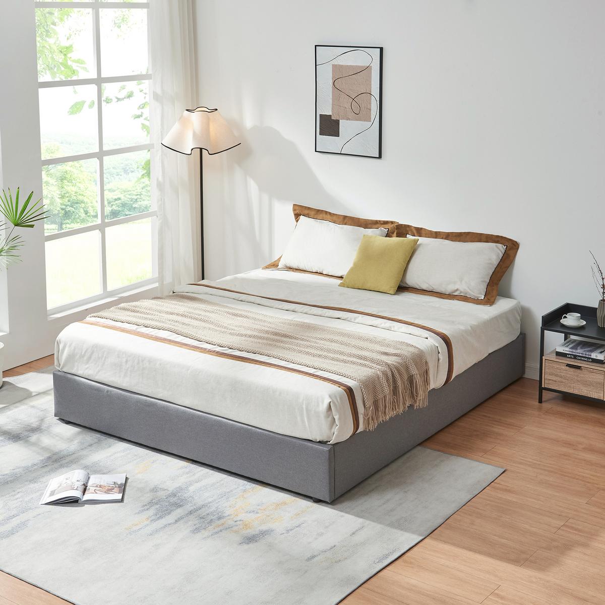 POLSTERBETT Nola - Grau, Holzwerkstoff/Kunststoff (160/200cm) - [en.casa]