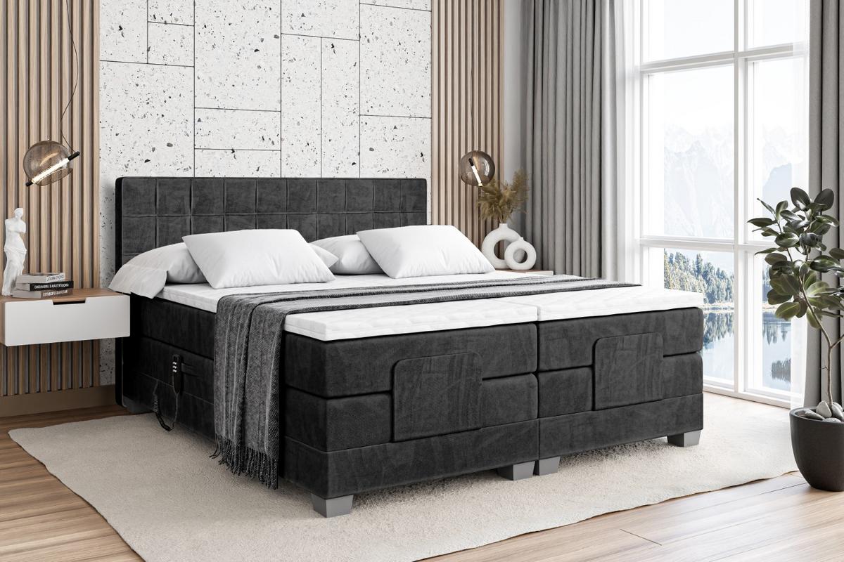 BOXSPRINGBETT elektrisch verstellbar mit 2 Matratzen H4/Taschenfederung OSTO EL 140 x 200 Schwarz - Schwarz, Holzwerkstoff (147/200cm) - ALTDECOR