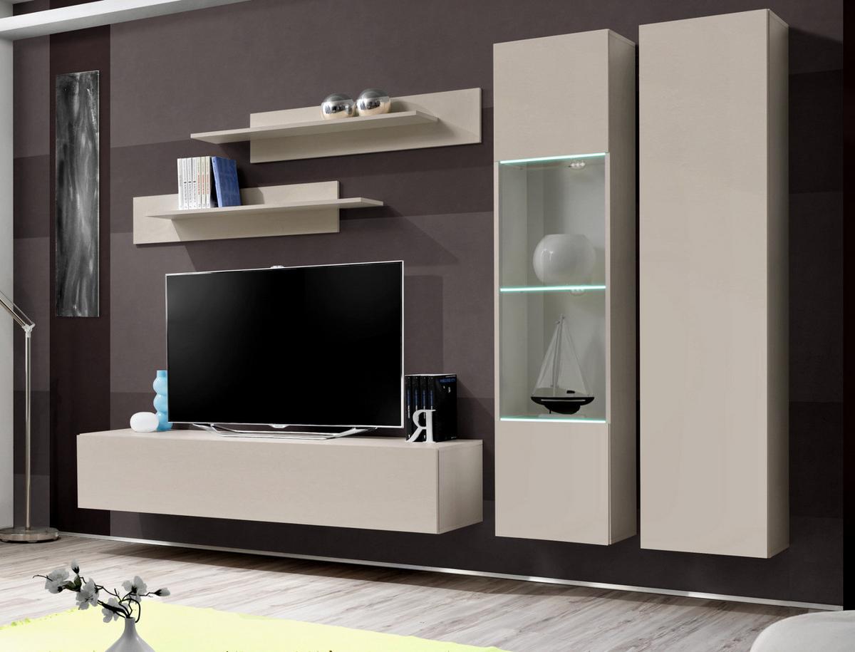WOHNWAND Kaschmir 260 cm 5-teilig hängend, Anbauwand mit LED-Beleuchtung - Kaschmir, Glas/Holzwerkstoff (260/170/40cm) - Inn.Furn