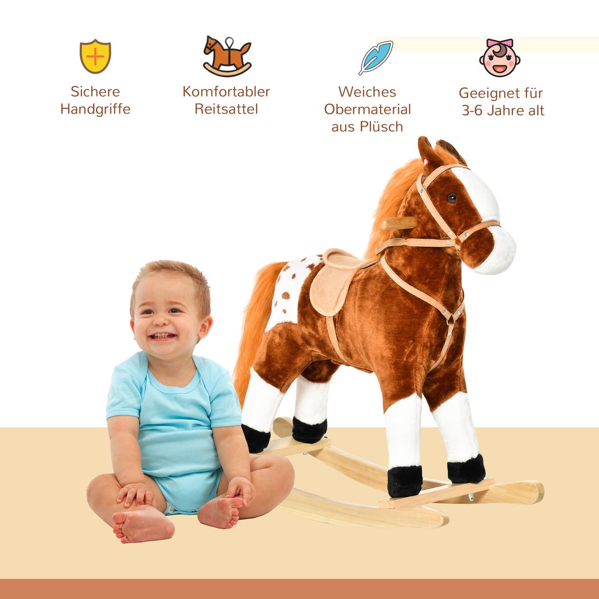 SCHAUKELPFERD Kinder Wiehern Schaukeltier Schaukelspielzeug Braun - Braun, Holz (28/65/74cm) - HOMCOM
