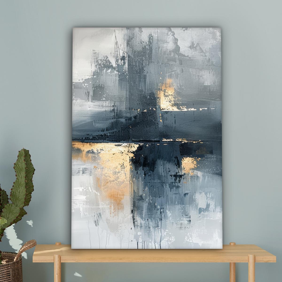 LEINWANDBILD Kunst - Grau - Gold - Abstrakt Wanddeko 40x60 cm - Dunkelgrau, Textil (40/60cm) - MuchoWow