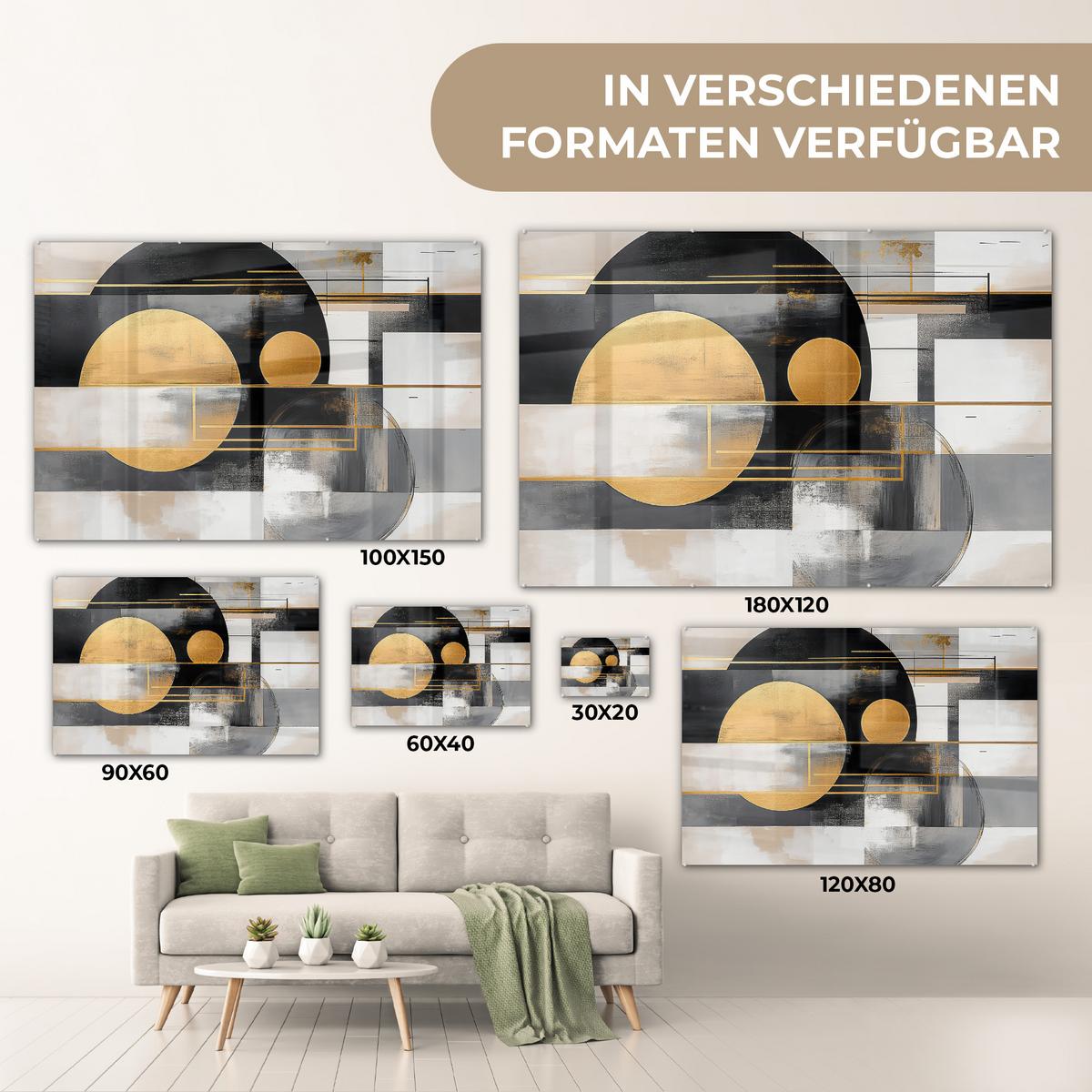 ACRYLGLASBILD Abstrakt - Gold - Silber - Formen - Ästhetisch - Modern Wanddeko 60x40 cm - Goldfarben, Glas (60/40cm) - MuchoWow