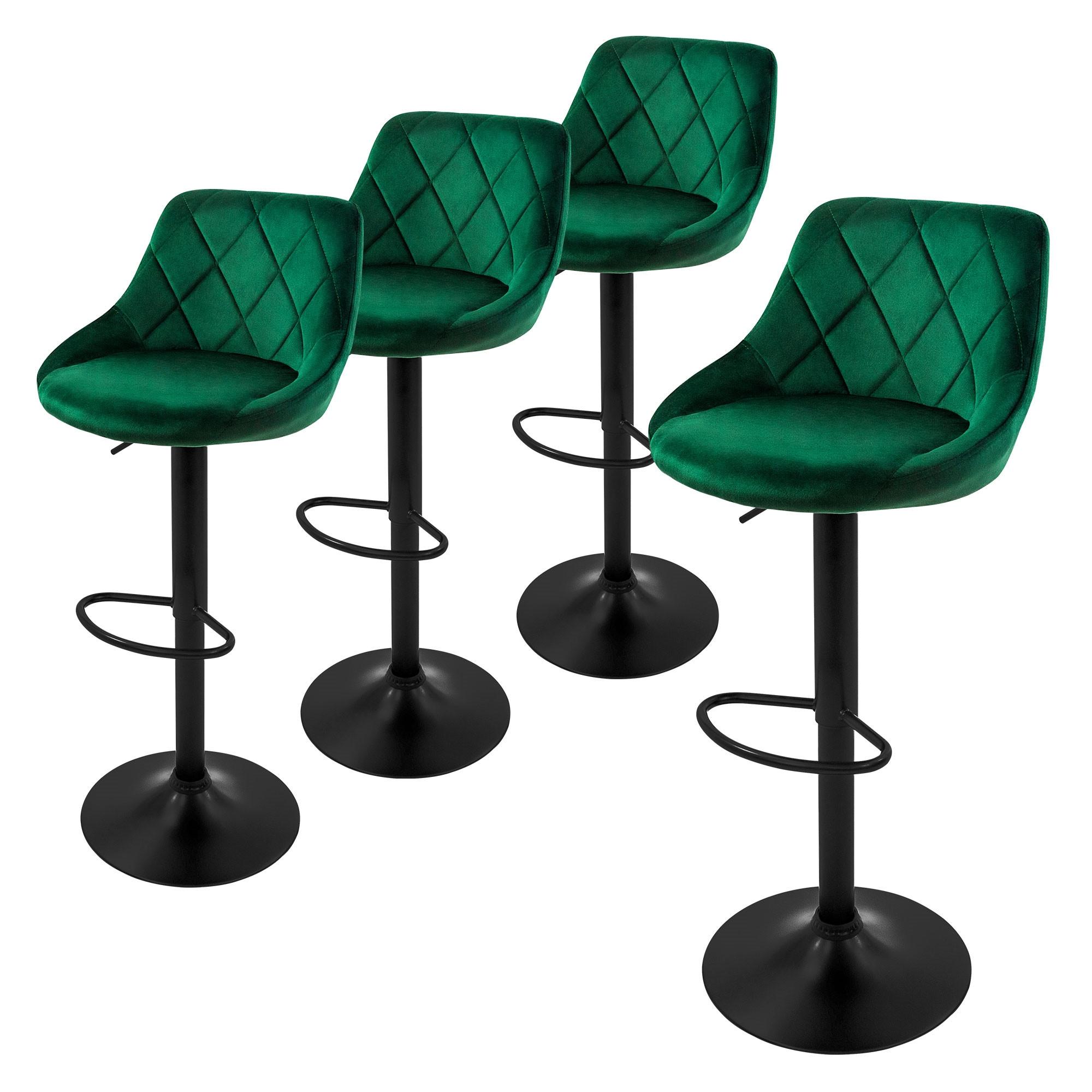 BARHOCKER 4er Set aus Samt Grün höhenverstellbar/drehbar - Schwarz/Grün, Metall (37/106/47cm) - ML-DESIGN