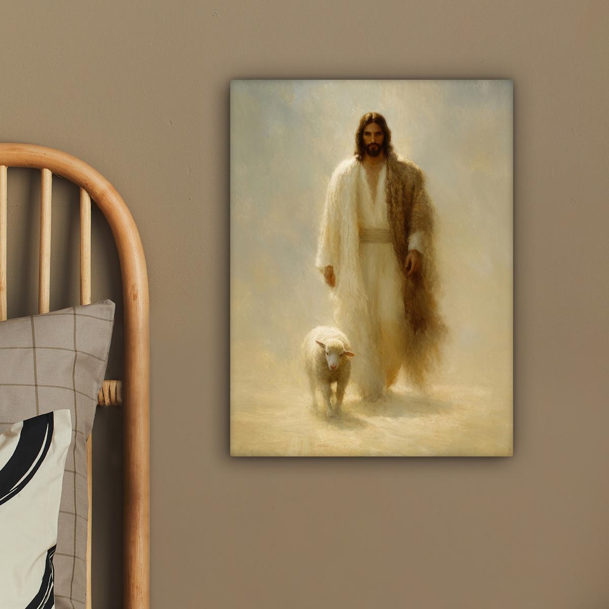 LEINWANDBILD Schaf - Jesus - Pinselstriche - Abstrakt Room Decor 30x40 cm - Sandfarben, Textil (30/40cm) - MuchoWow