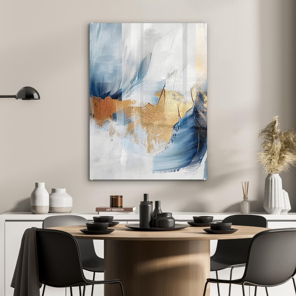 ACRYLGLASBILD Gold - Blau - Aquarell - Kunst - Modern 60x80 cm - Hellblau, Glas (60/80cm) - MuchoWow