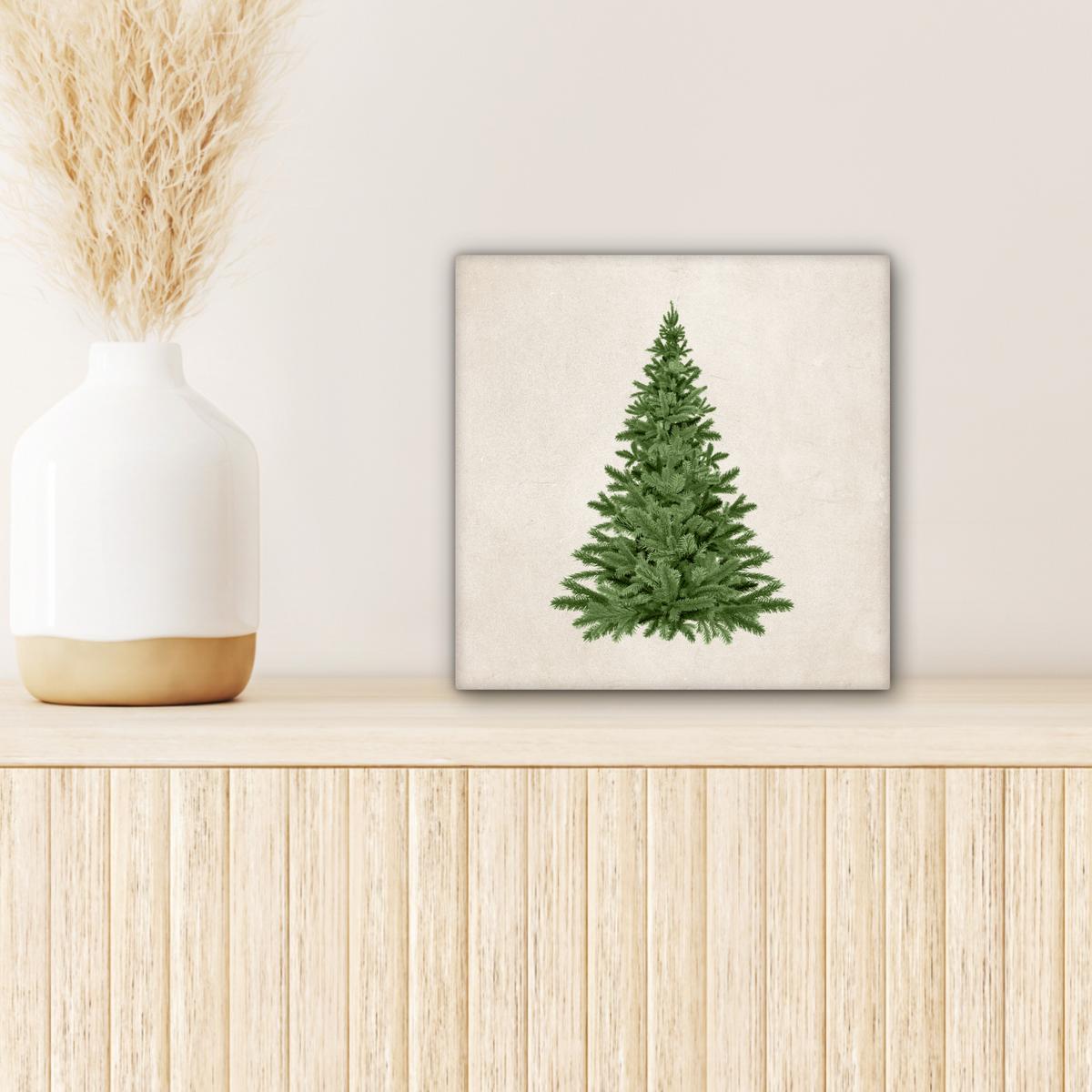 LEINWANDBILD Weihnachtsbaum - Grün - Weihnachten - Feiertage Deko Wohnzimmer 20x20 cm - Olivgrün, Textil (20/20cm) - MuchoWow
