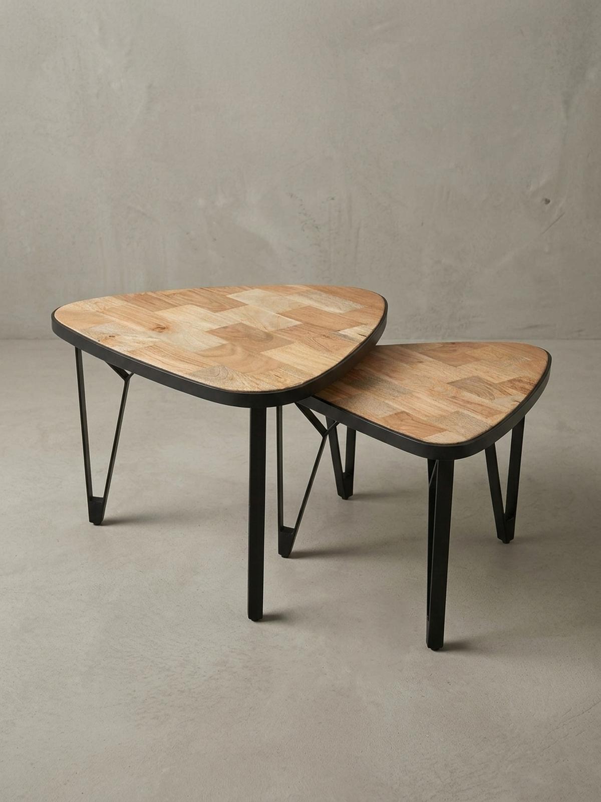 COUCHTISCH Set – Massivholz Metall Braun Schwarz platzsparend Industrial - Beige/Schwarz, Holz/Metall (60/60/45cm) - KADIMA DESIGN