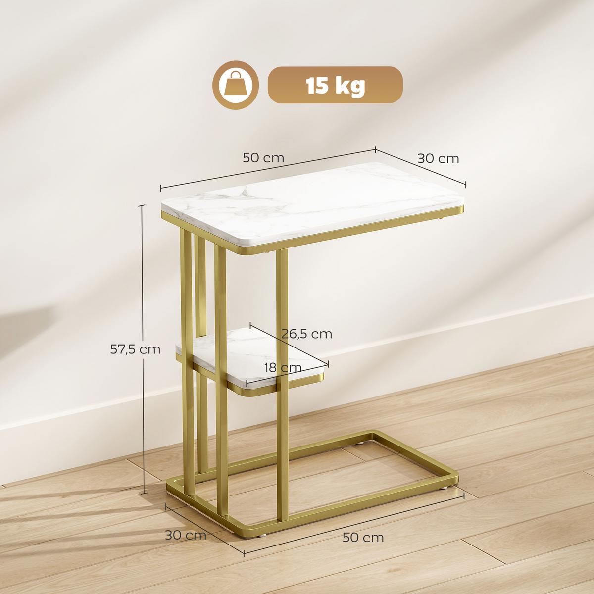 BEISTELLTISCH MDF Stahl Weiß - Goldfarben/Weiß, Holzwerkstoff/Kunststoff (50/30/57.5cm) - HOMCOM