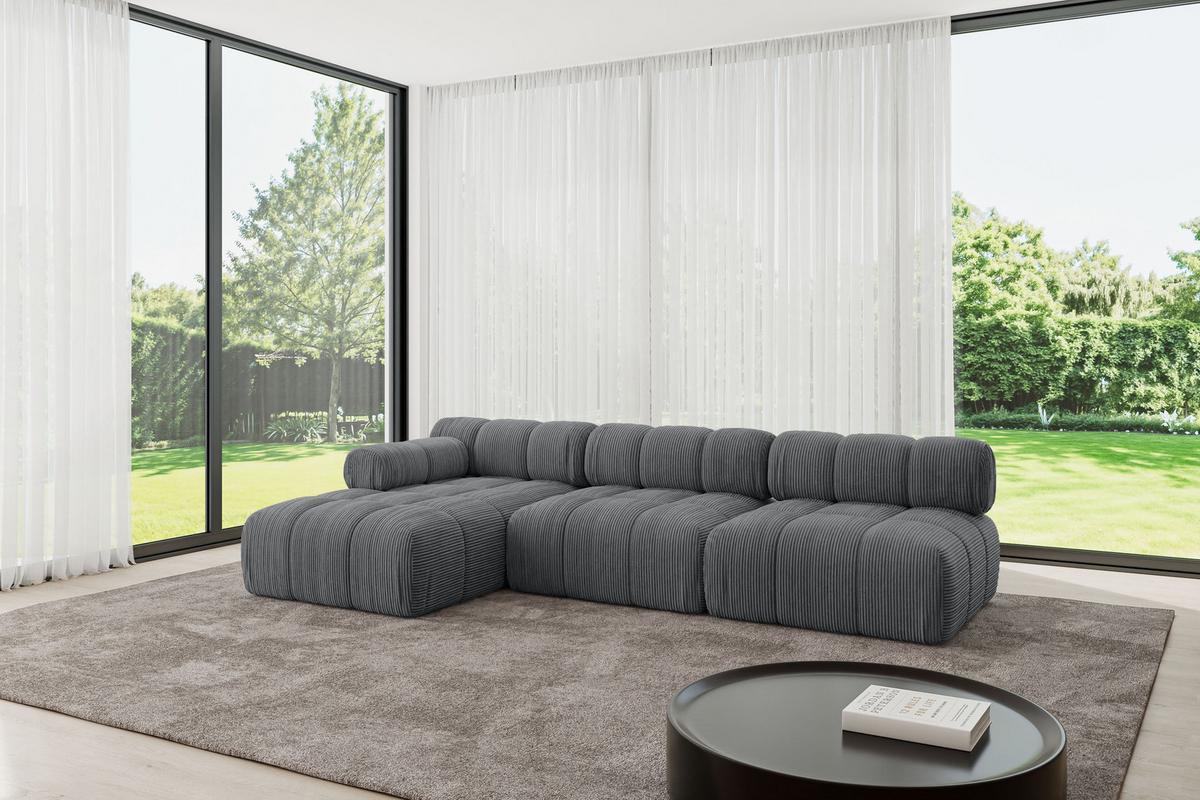 ECKSOFA modulares Sofa Razon-L2 - 285x160x70 cm Dunkelgrau Cord - Dunkelgrau, Holzwerkstoff/Textil (285/160cm) - ALTDECOR