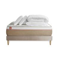 BETT Le Soyeux Taschenfederkern und Memory-Schaum 140 x 200 cm h2 - Kit Bettgestell Beige - Mit Kissen und Bettdecke - Beige, Karton/Holz (140/200cm) - Marmottes & Co