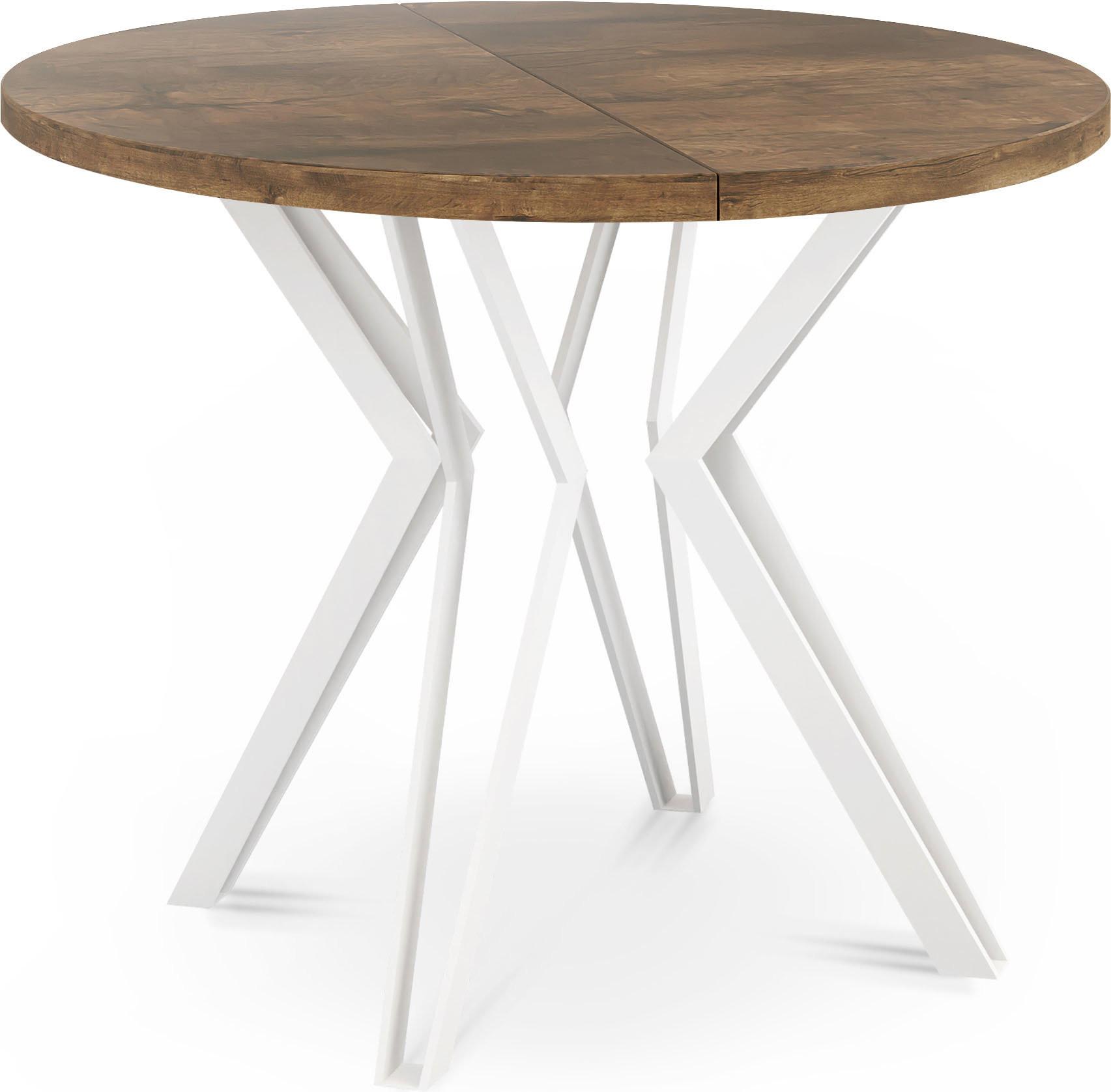 ESSTISCH Austin runder ausziehbarer, Lefkas Eiche 100-180/100/76 cm - Alteiche/Weiß, Holzwerkstoff/Metall (100/180/76cm) - WFL GROUP