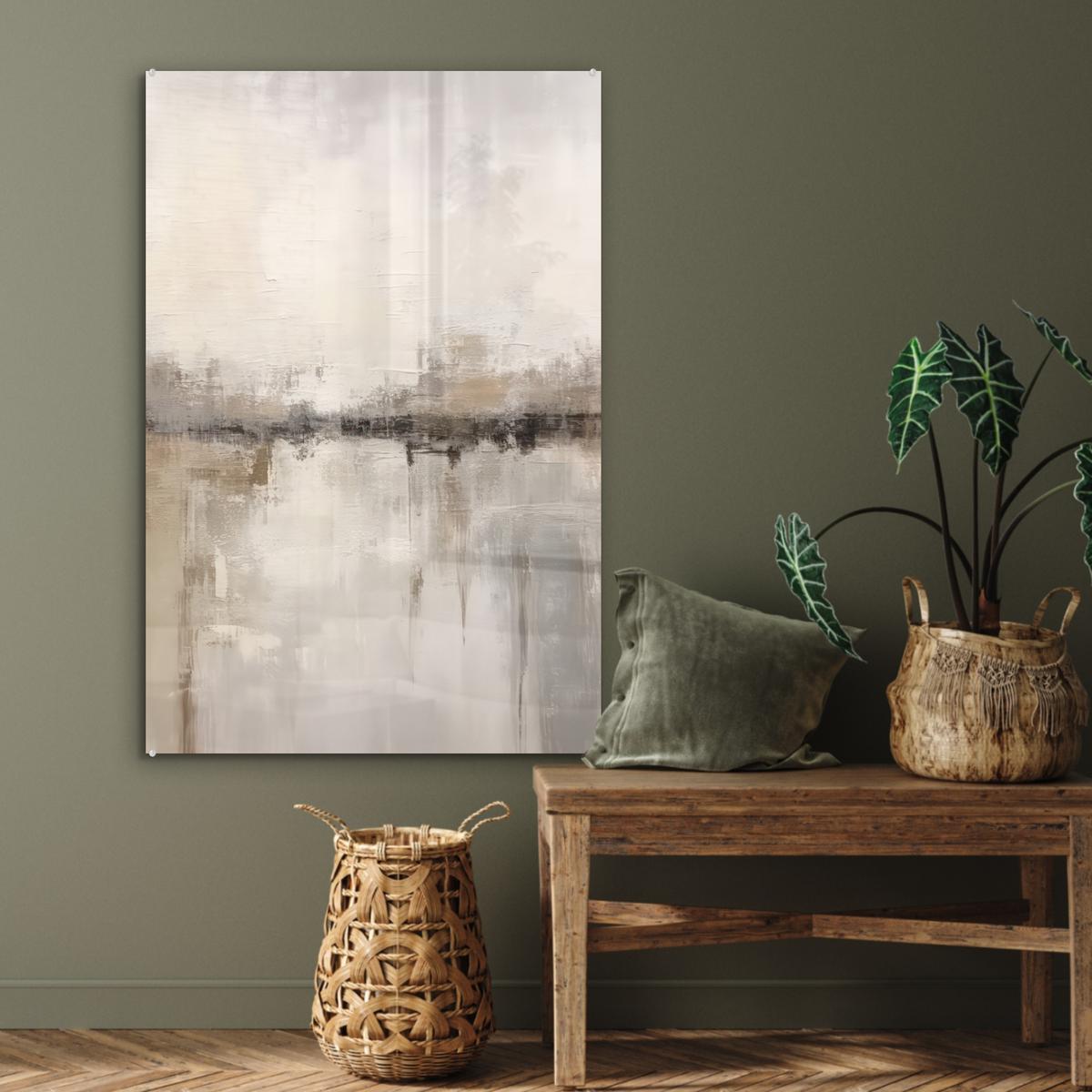 ACRYLGLASBILD Moderne Kunst - Abstrakt - Beige 80x120 cm - Beige, Glas (80/120cm) - MuchoWow