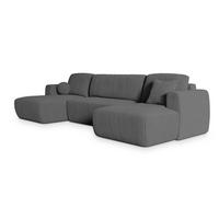 WOHNLANDSCHAFT SENTUM P Grau Kordstoff mit Schlaffunktion - Schwarz/Grau, Holz/Kunststoff (330/90/148cm) - MASSENO