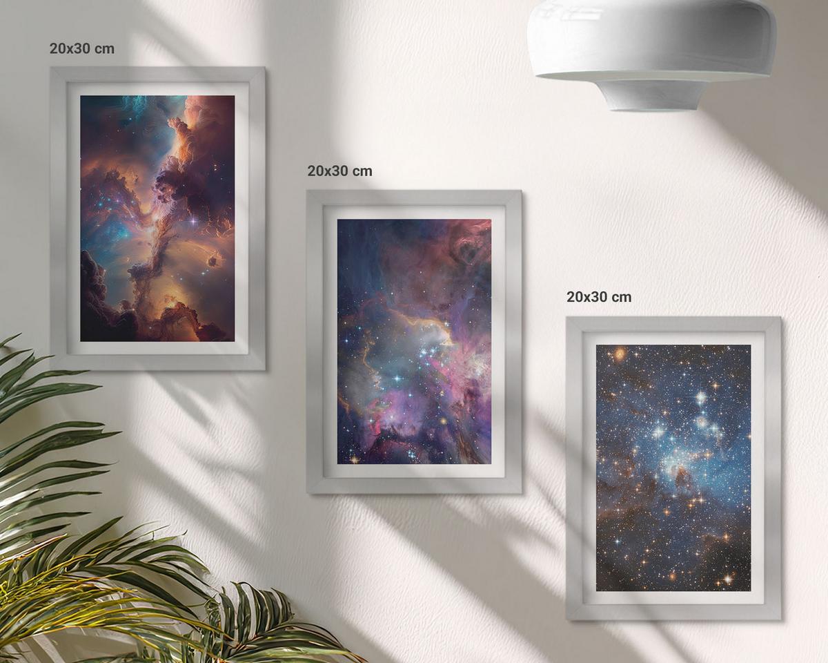 BILDER SET 3er Set - 20x30 cm Silberner Rahmen - Kosmische Sternenlandschaften - Silberfarben, Kunststoff (20/30cm) - TULUP