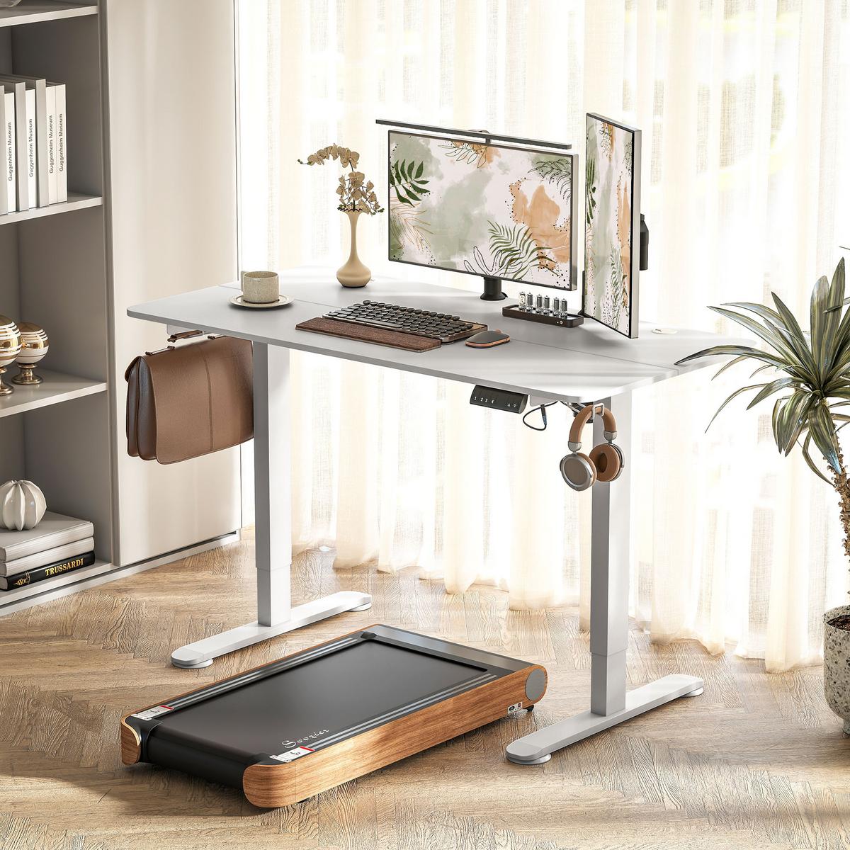 HÖHENVERSTELLBARER Schreibtisch 140 x 70cm Elektrisch Computertisch mit Haken - Weiß, Kunststoff (140/70/116cm) - Vinsetto