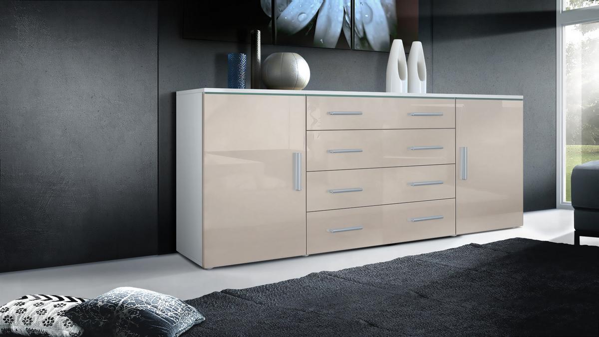 SIDEBOARD Verona Sandgrau Hochglanz - Sandfarben, Holzwerkstoff (166/72/35cm) - Vladon