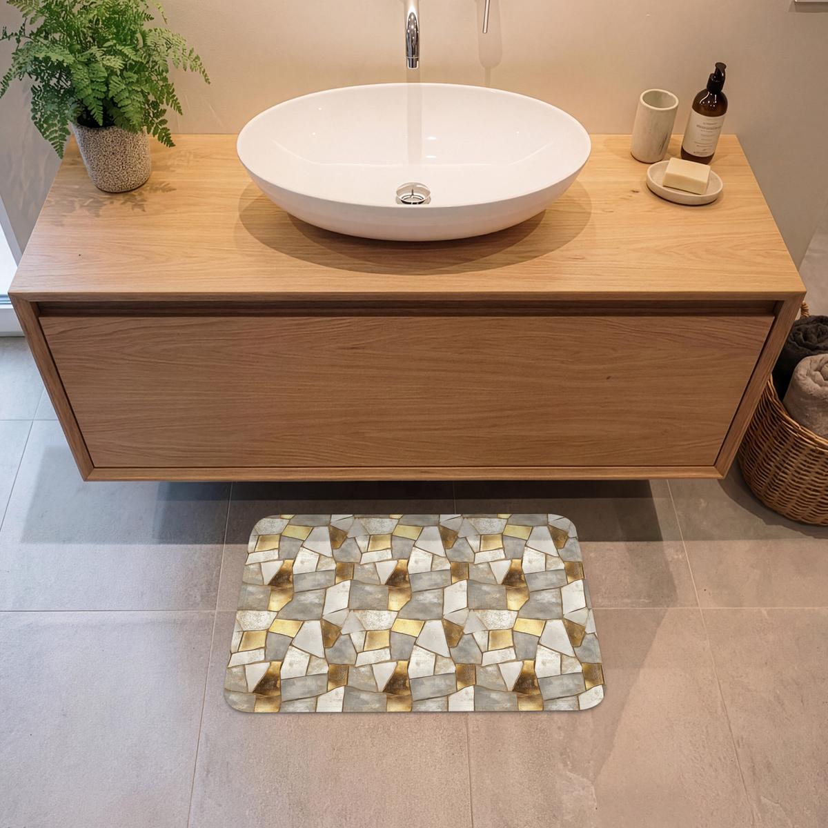 BADEMATTE Mosaik - Marmor - Gold 60x40 cm - Champagner, Textil (60/40cm) - OnlyWow