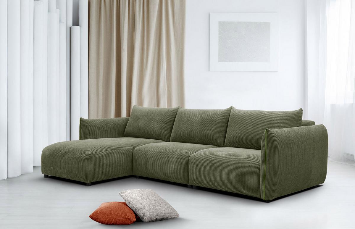 ECKSOFA TAUER 5-Sitzer, olivgrün - Schwarz/Olivgrün, Holzwerkstoff/Kunststoff (173/294cm) - Wozimo
