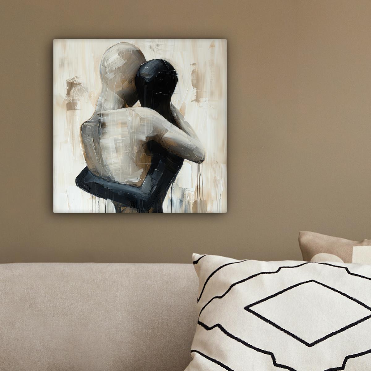 LEINWANDBILD Abstrakt - Liebe - Schwarz und weiß - Modern Deko Wohnzimmer 20x20 cm - Schwarz, Textil (20/20cm) - MuchoWow
