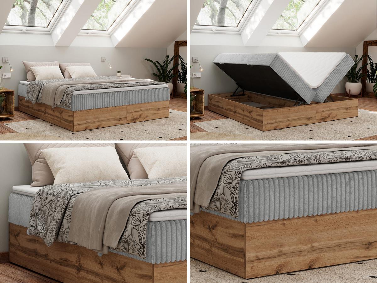BOXBETT WOOD ZERO 200/200 - Hellgrau Cord - H4 - Topper T25 - Hellgrau, Textil (200/200cm) - MKS