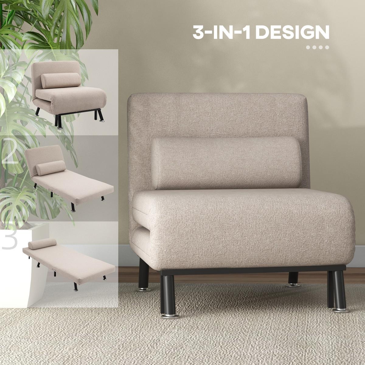 SCHLAFSESSEL, Klappsessel mit Bettfunktion, Rückenkissen, für Wohnzimmer, Beige - Beige/Schwarz, Textil/Metall (70/75/75cm) - HOMCOM