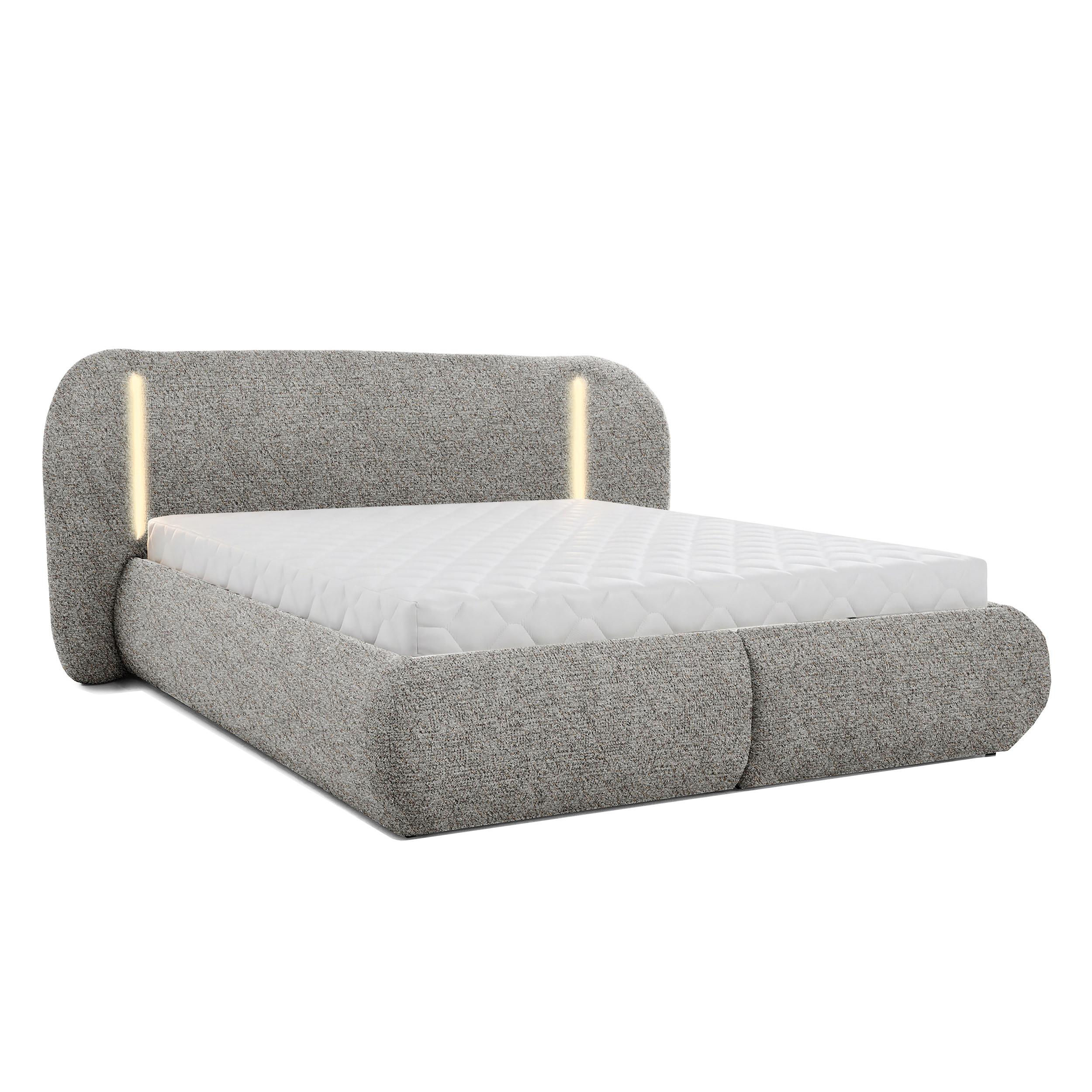 POLSTERBETT Corfu, LED-Beleuchtung, Bettkasten und Taschenfedernmatratze 26 cm, 140x200, Grau - Grau, Textil (140/200cm) - Beautysofa