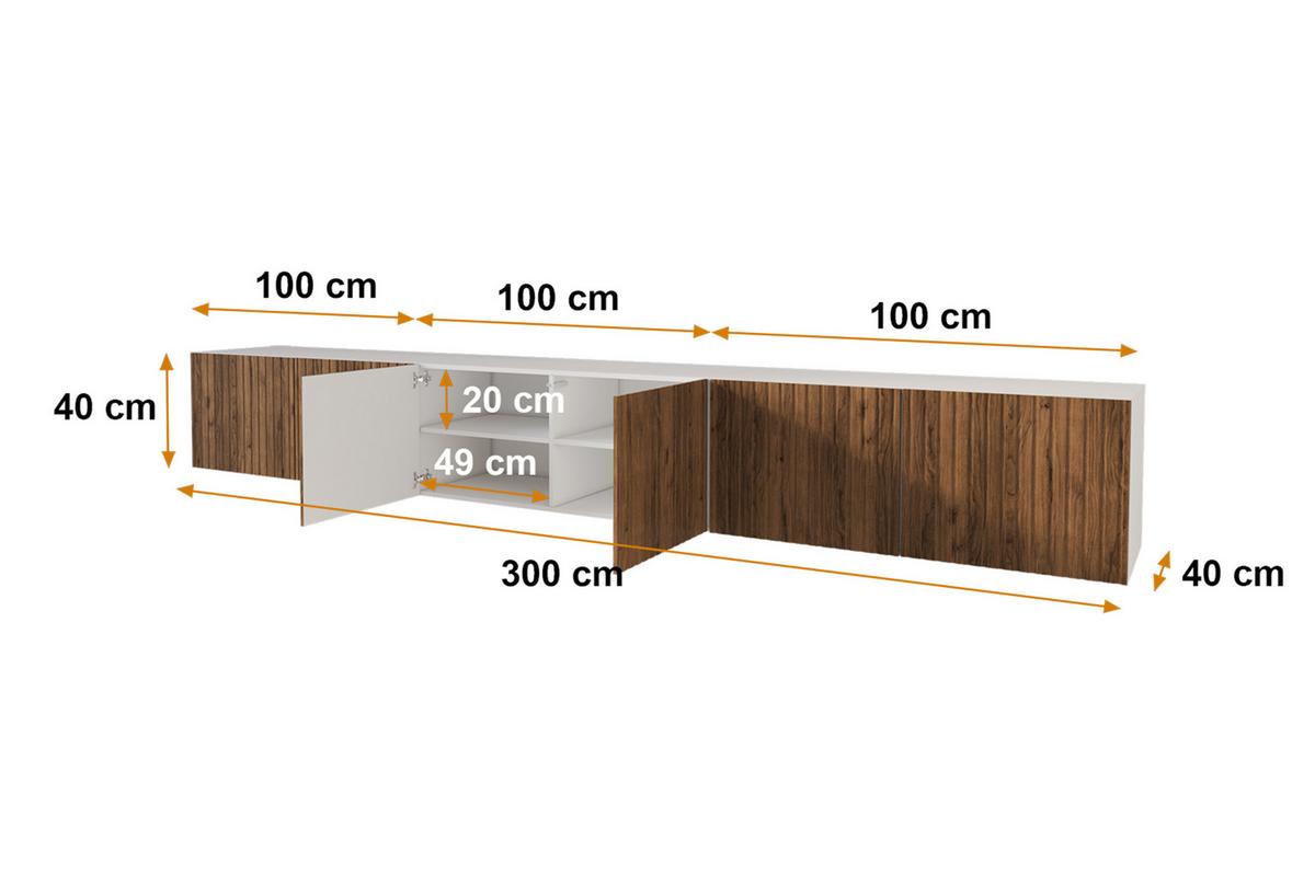 LOWBOARD KITO-W 3x100x40x40 cm - Weiß / Katania - Eiche Wotan/Weiß, Holzwerkstoff (300/40/40cm) - ALTDECOR