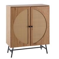 SIDEBOARD – Eiche-Dekor/Rattan, 80x103x39 cm, 2 Türen, hoch - Schwarz/Braun, Holzwerkstoff/Metall (80/103/39cm) - KADIMA DESIGN